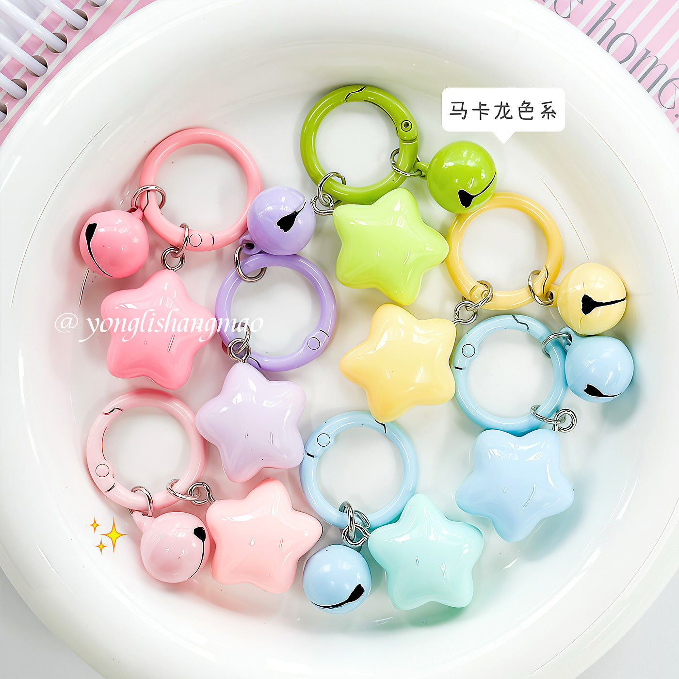 Wholesale Cute Chubby Star Bell Keychain Pendant Colorful Plastic Resin Bag Charm