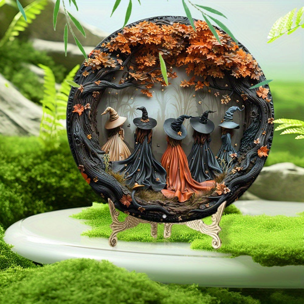 Wholesale  doorplate wooden crafts five witches circular sign hanging Christmas Eve decorations