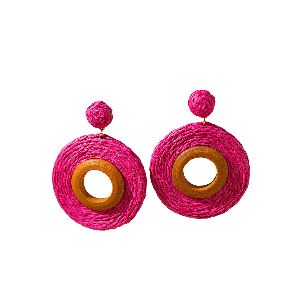 Wholesale Travel Resort Style Colorful Round Raffia Earrings ACC-ES-XLH007