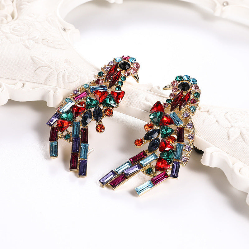 Wholesale Full Diamond Parrot Stud Earrings for Women Trendy Bird Jewelry Gift