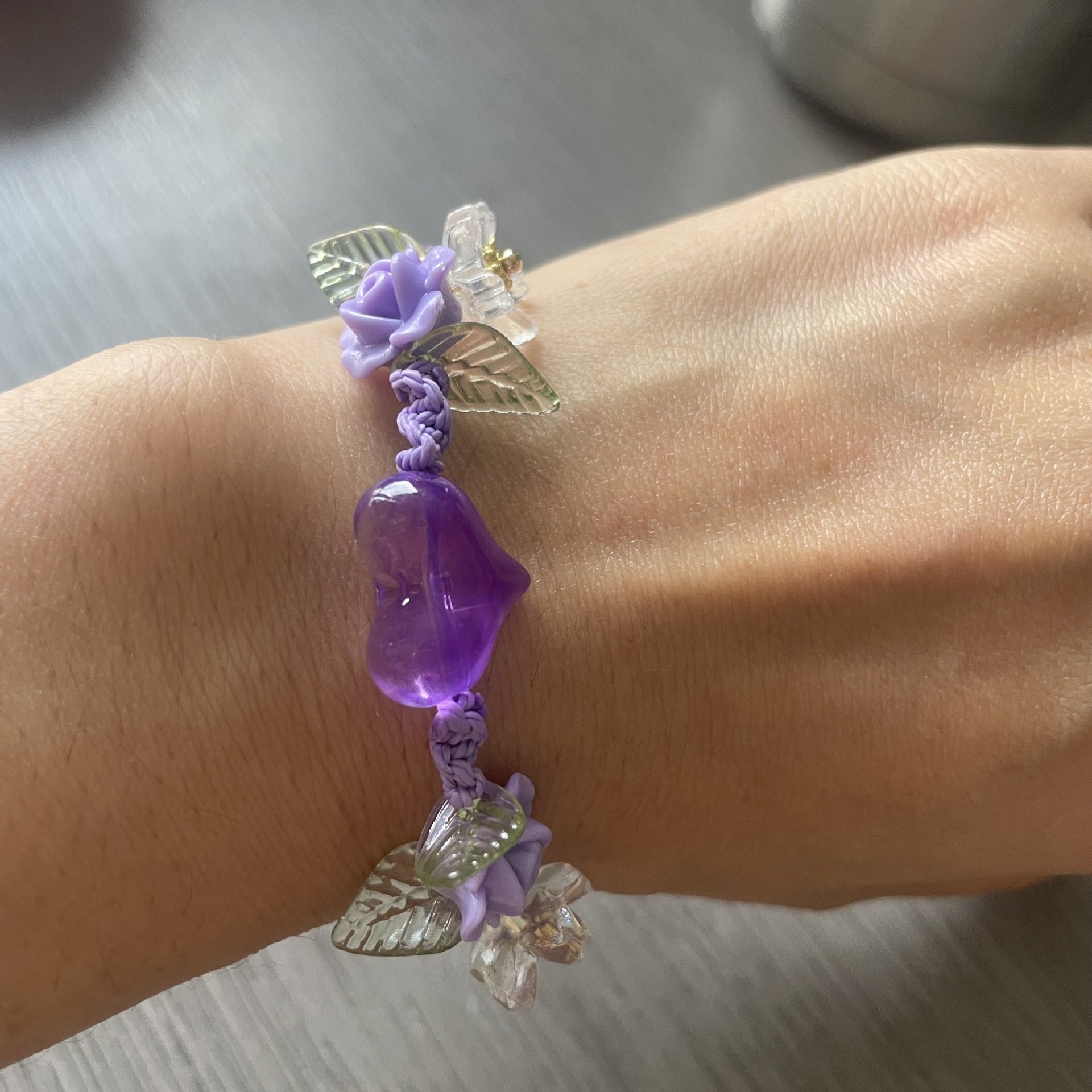 Wholesale Shell Flower Design Adjustable Bracelet Handwoven Purple Resin Retro Chic Women S Jewelry Accessory
