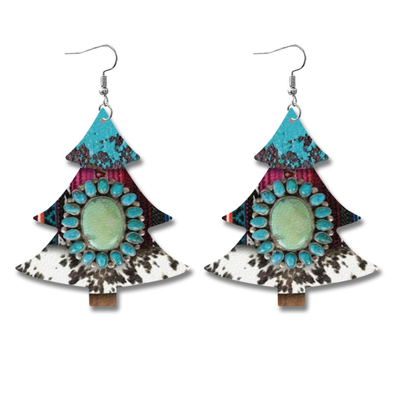 Wholesale retro Christmas earrings double-sided leather printing earrings