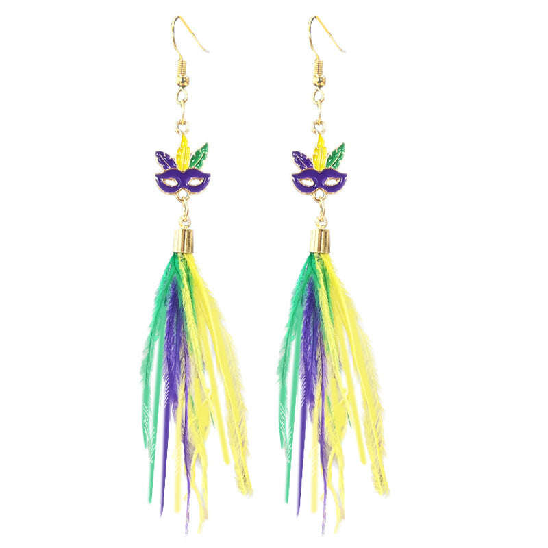 Wholesale 2 Pairs/pack Carnival Feather Metal Earrings ACC-ES-HY206