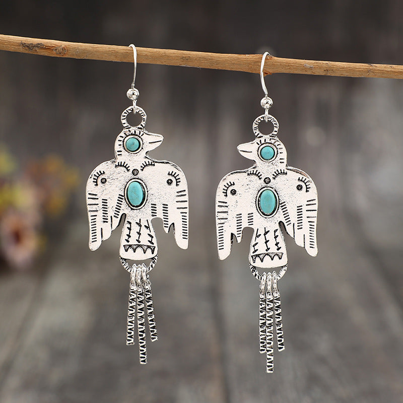 Wholesale Retro Eagle Turquoise Tassel Earrings Party Wear Jewelry Accessory