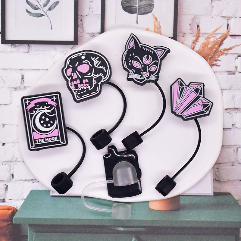 Wholesale Random 100pcs Halloween 10MM PVC Straw Tube Cap ACC-SCR-YiQu001