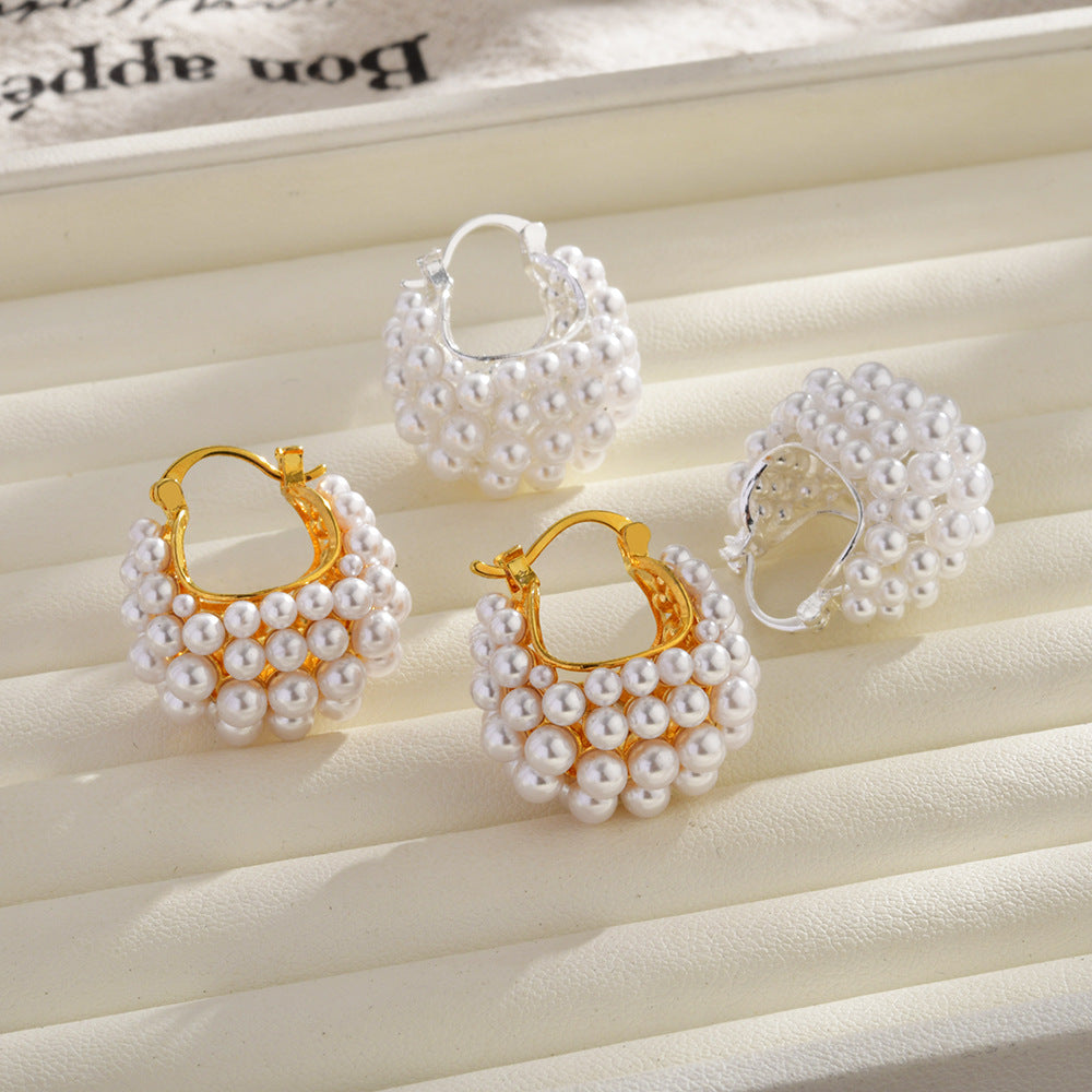 Wholesale  Pearl Basket Ear Buckle  Light Luxury  Earrings
