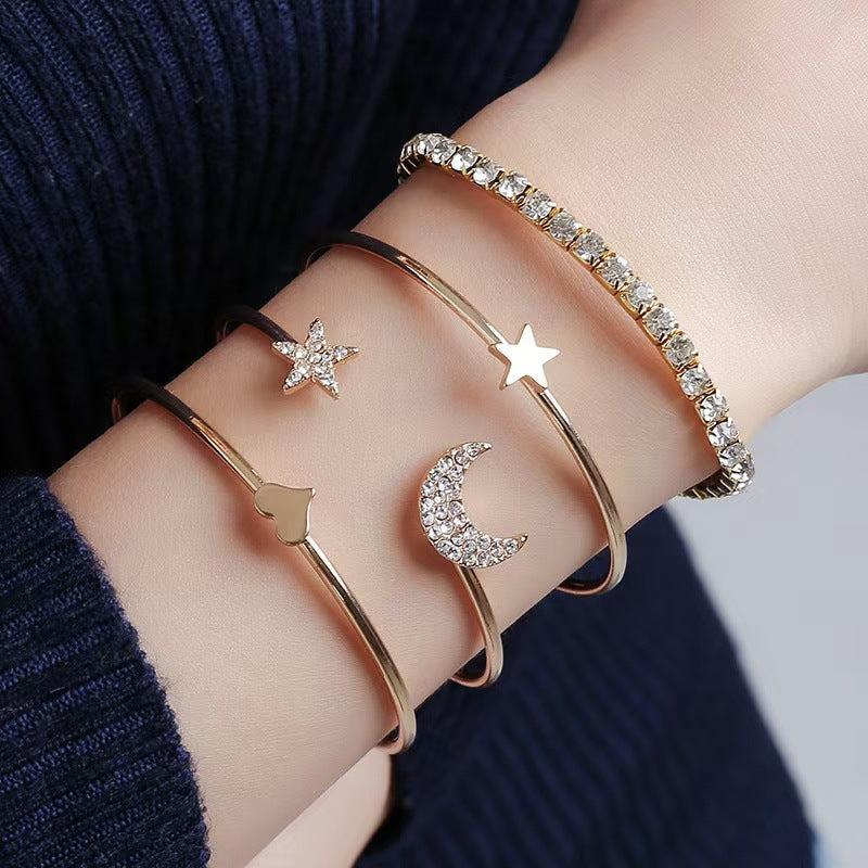 Wholesale Bohemian Hollow Heart Moon Geometric Alloy Bracelet 5-Piece Set Fashion Accessory Gift