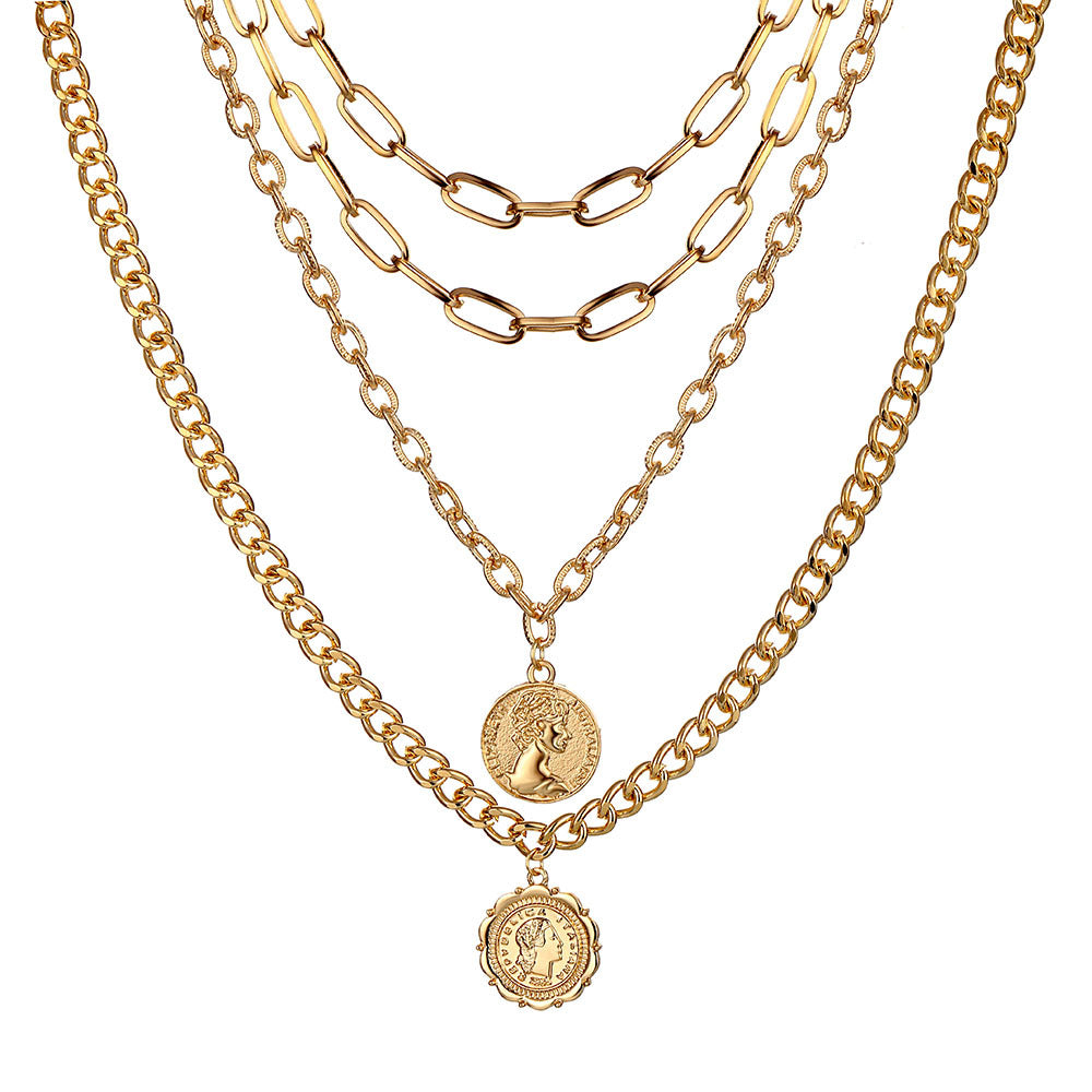 Wholesale Human head necklace set light luxury temperament relief round necklace