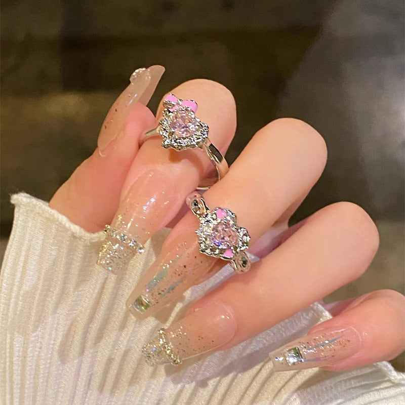 Wholesale Zinc Alloy Electroplated Adjustable Bowknot Heart Zircon Ring Women S Trendy Gift