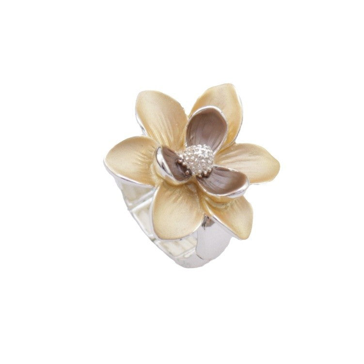 Wholesale  Color Oil Painting Camellia Flower Elastic Ring