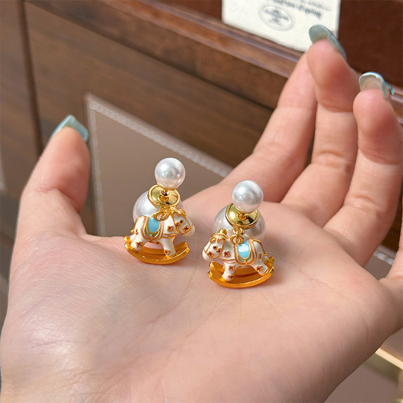 Wholesale Summer Cute Color Dopamine Oil Enamel Trojan Horse Pearl Necklace