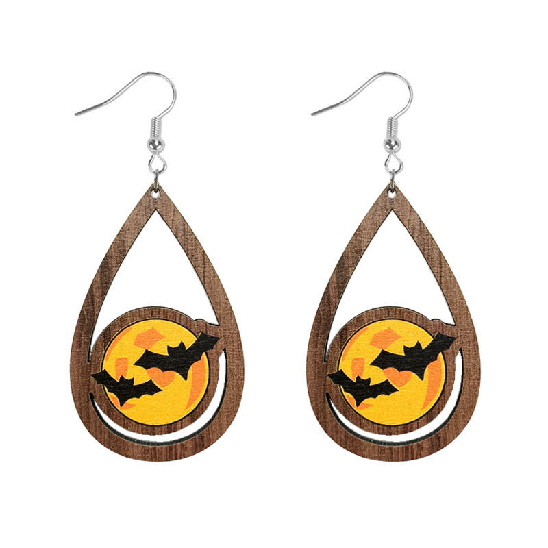Wholesale Halloween Exaggerated Vintage Ghost Wood Earrings ACC-ES-WenTuo001