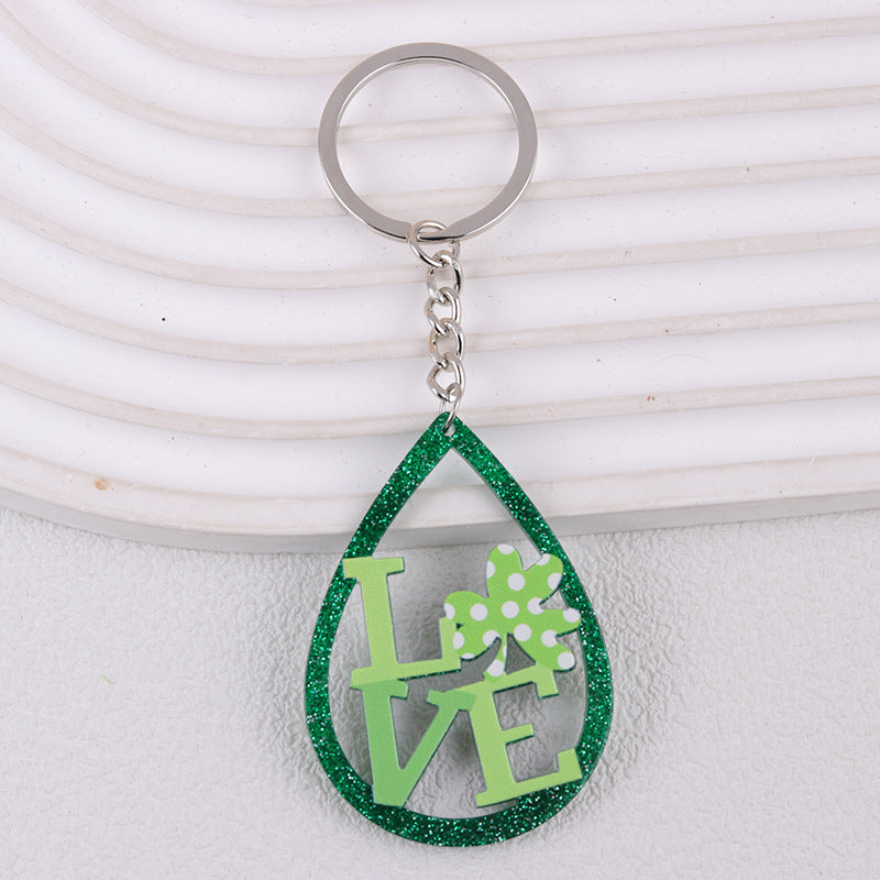Wholesale St.Patrick Fine Flash Clover Acrylic Creative Hollow Water Drop Hanging Jewelry Keychain