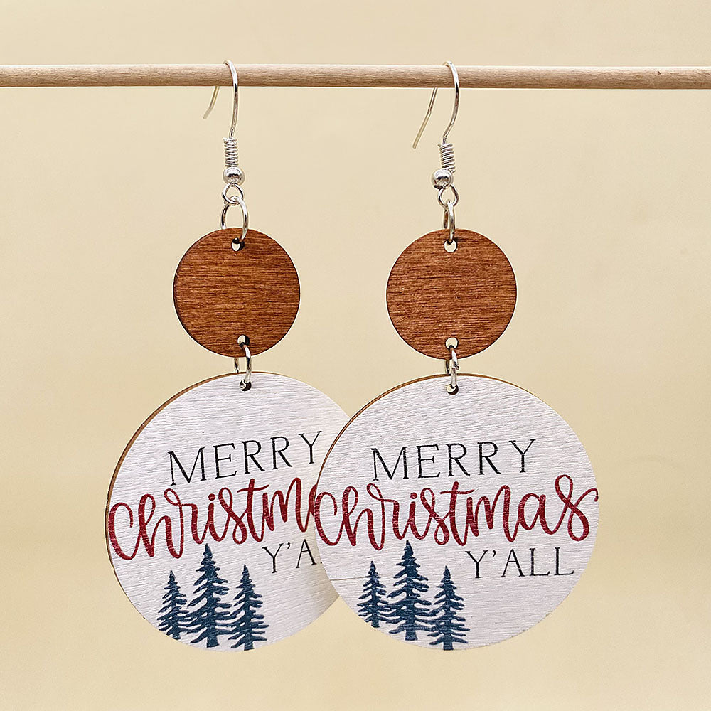 Wholesale  Christmas Earrings Retro Style Wooden Geometric Splicing Earrings