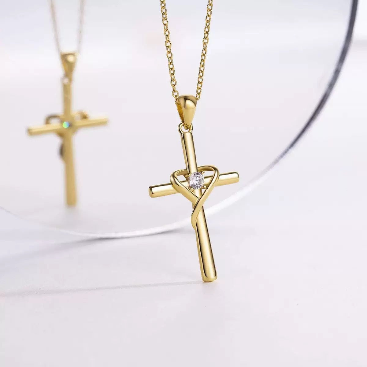 Wholesale Real Gold Plated Cross Pendant Necklace with Zircon,  Fashion Jewelry Accessory for Women Gift