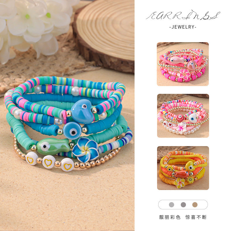 Wholesale Flower polymer clay set handmade beaded rainbow bracelet Clay Bead bracelet