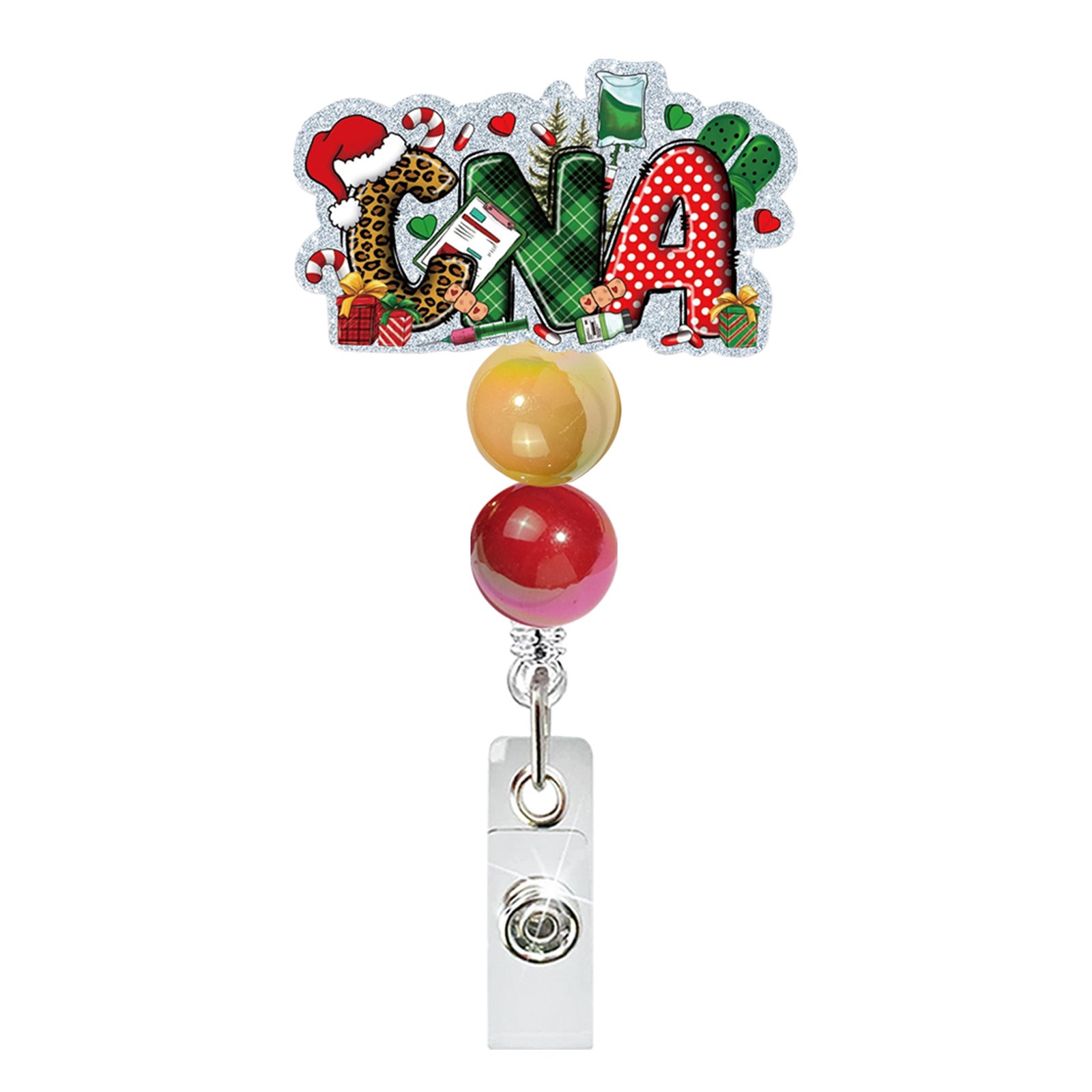 Wholesale Cute Christmas Beaded Acrylic Glitter  Badge Reels