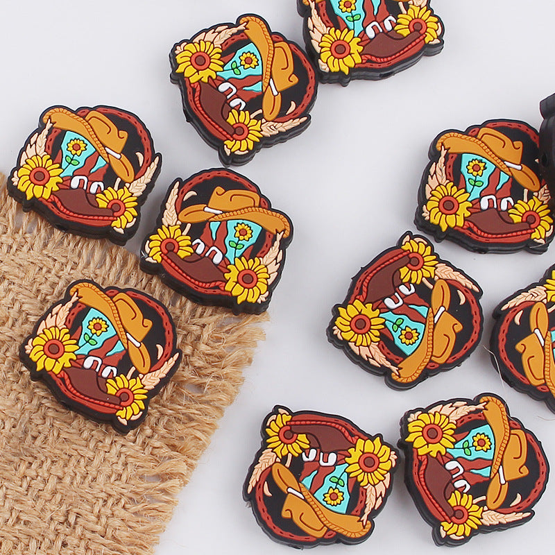 Wholesale 10pcs Cartoon Sunflower Western Style Boots Silicone Beads Focal Beads DIY Beadable Pen Accessories ACC-BDS-GuangTian024