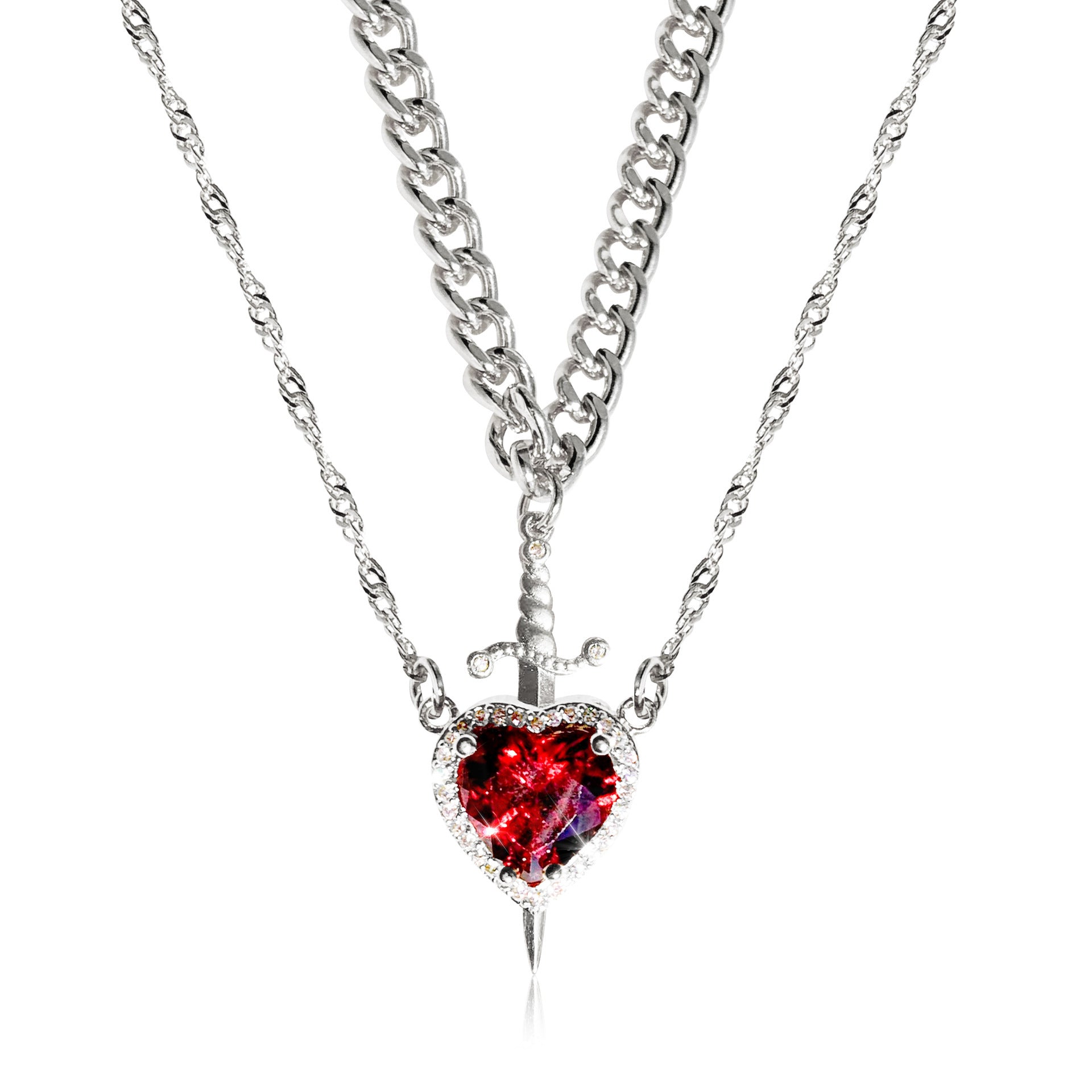 Wholesale Red Crystal Heart Dagger Necklace