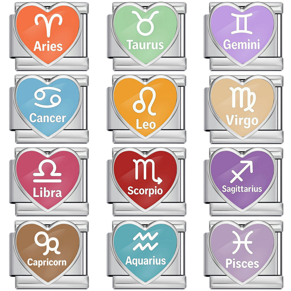 Wholesale Stainless Steel Heart 12 Zodiac Contion DIY Chain Links For Bracelet Watchband Jewelry Accessory