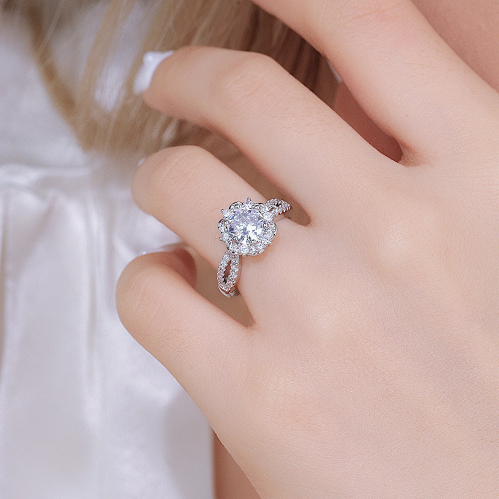 Wholesale Women S Plum Blossom Ring Crystal Studded Silver Tone Jewelry Chic Everyday Accessory Gift