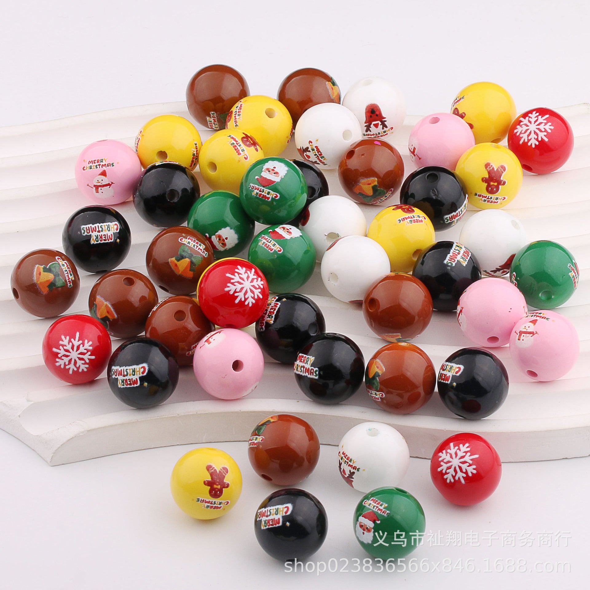 Wholesale 20pcs 16mm Christmas Color Printed Acrylic Round Beads DIY Bead Accessories ACC-BDS-ZhiXiang003