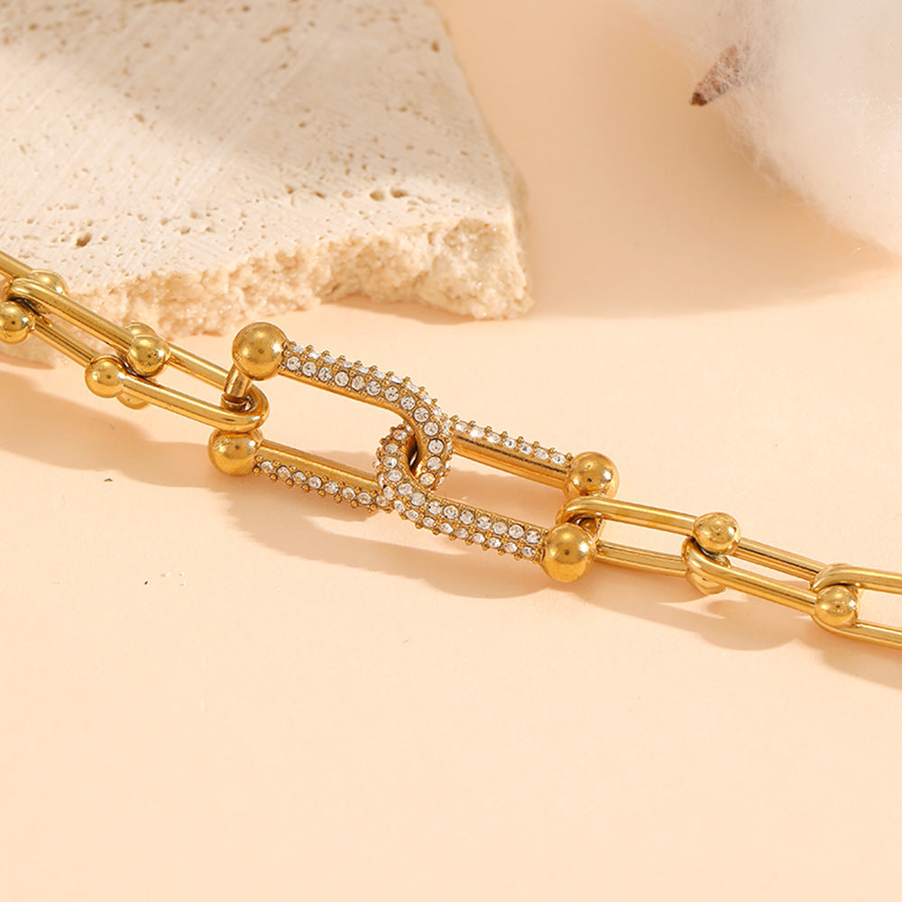 Wholesale Cross-Border Horseshoe Titanium Steel Bracelet with a High-End Feel and Diamond Inlays Ins Stainless Steel Bracelet Set