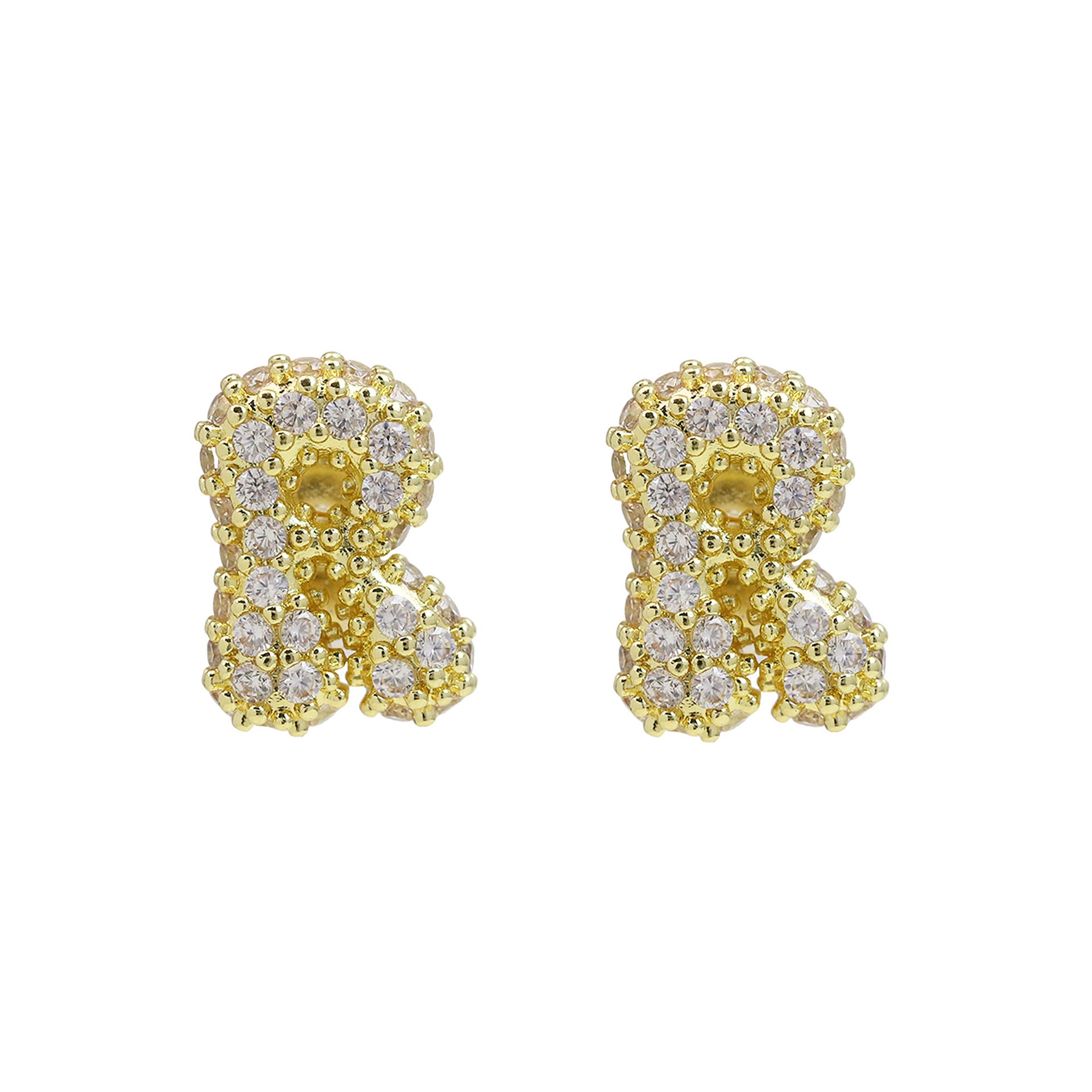 Wholesale 18k Brass Balloon Bubble Zircon small size 26 English Cute Letter Earrings