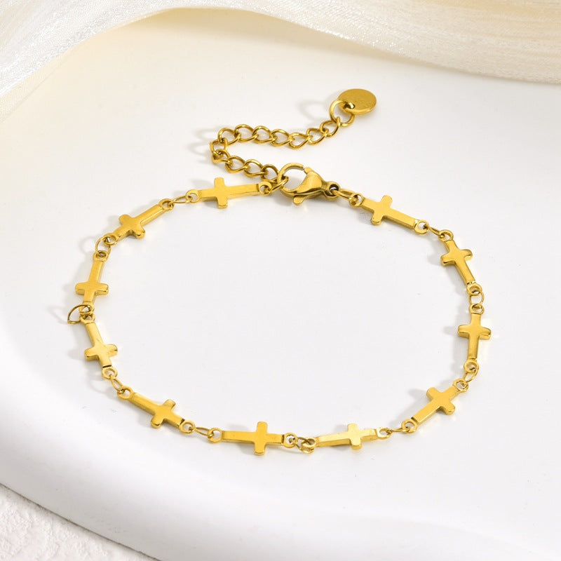 Wholesale Stainless steel gold heart cross five-pointed star bracelet