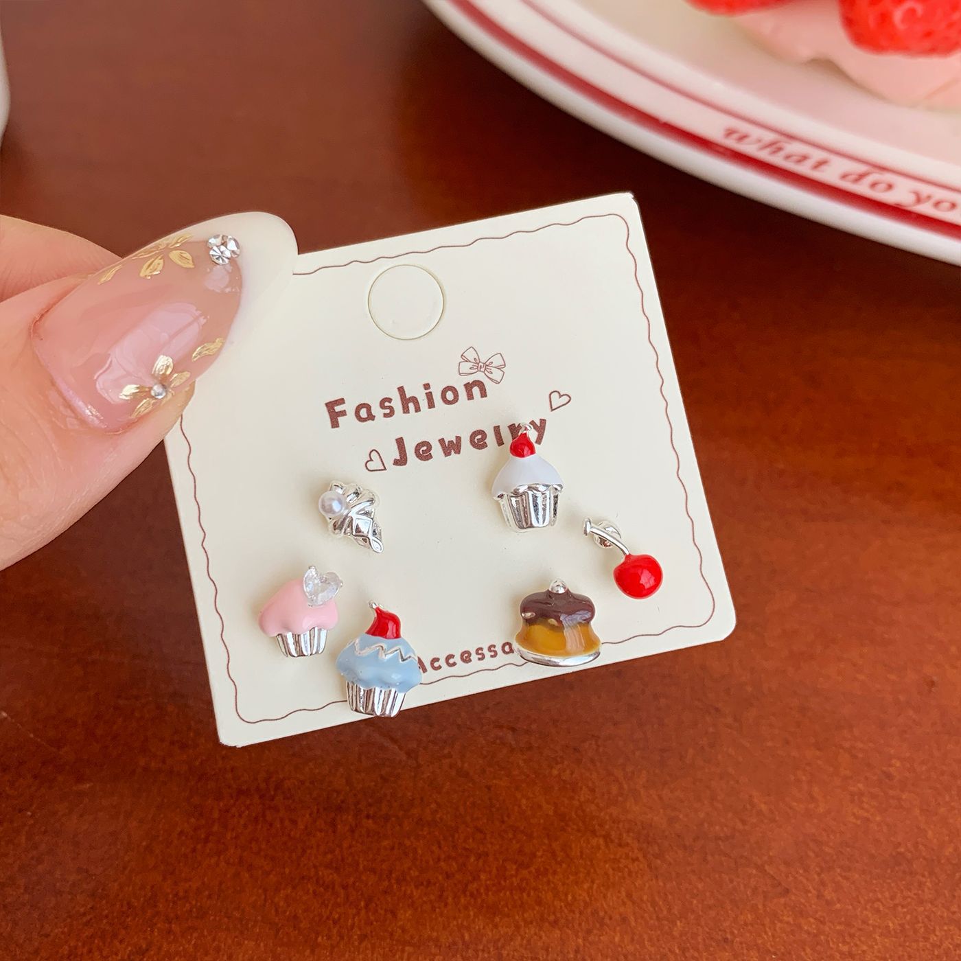 Wholesale Fun bread ice cream fruit dessert earrings silver needle sweet exquisite bow earrings