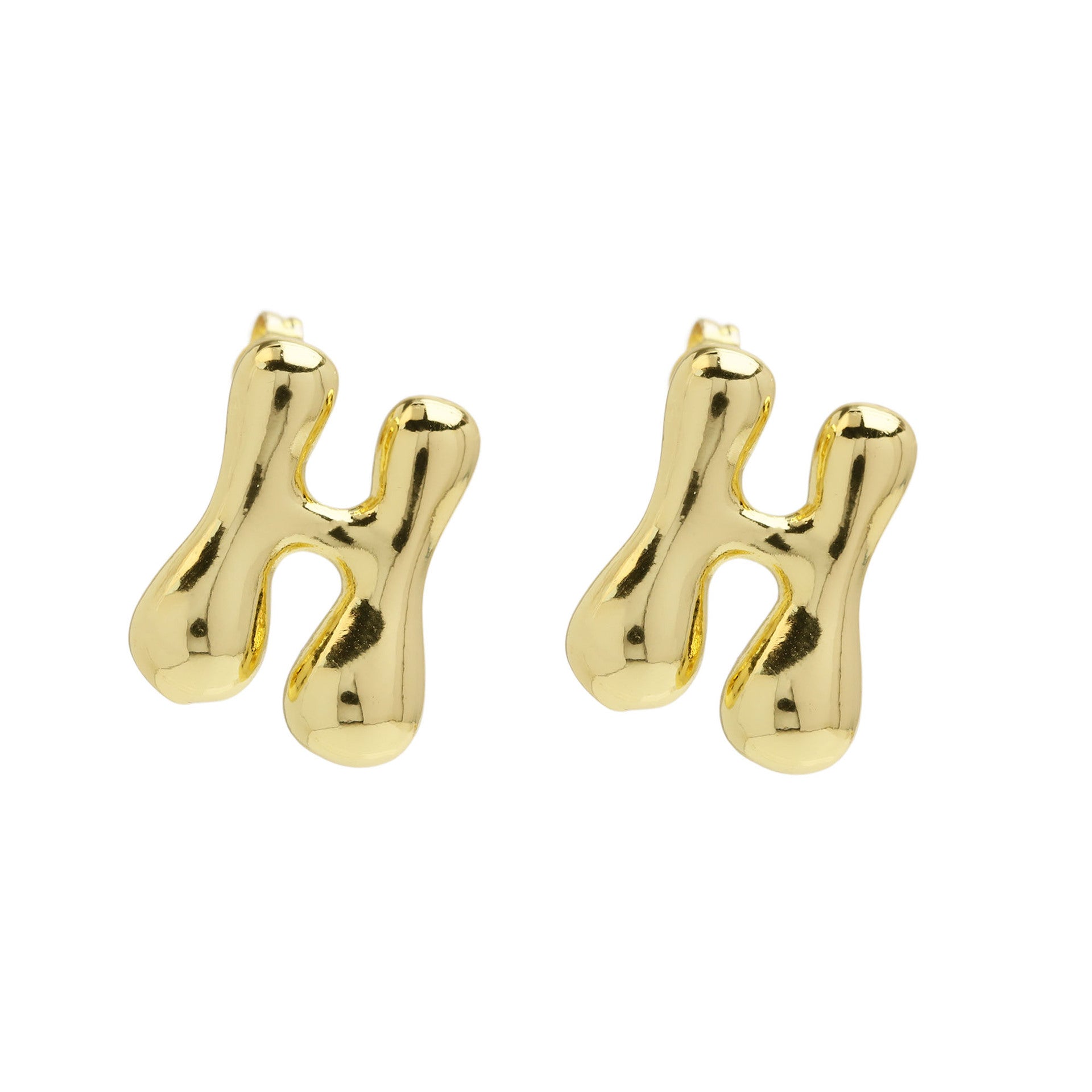 Wholesale  copper plated 18k real gold chubby bubble balloon 26 English letter earrings