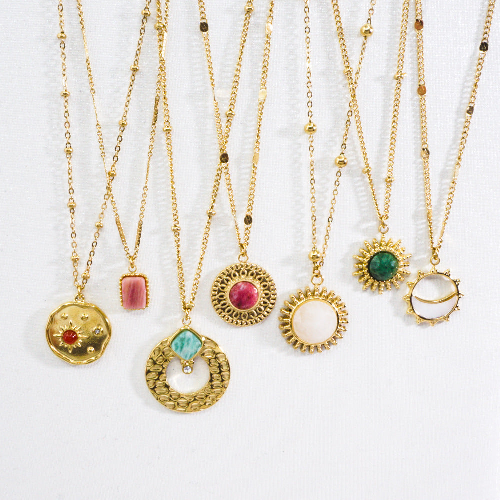 Wholesale 316L Titanium Steel Light Luxury Necklace Natural Stone Shell Fashion 14K Gold Necklace