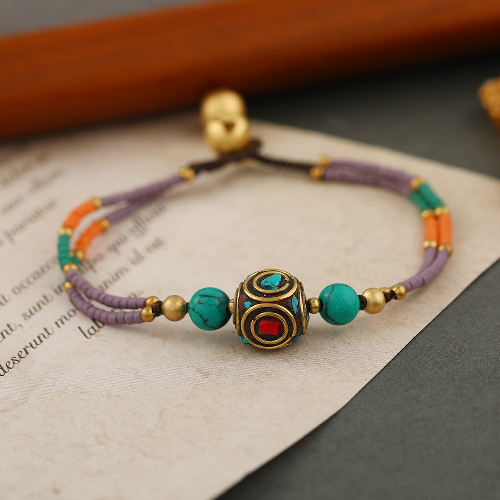 Wholesale Ethnic Retro Tibetan Hand-woven Turquoise Bracelet