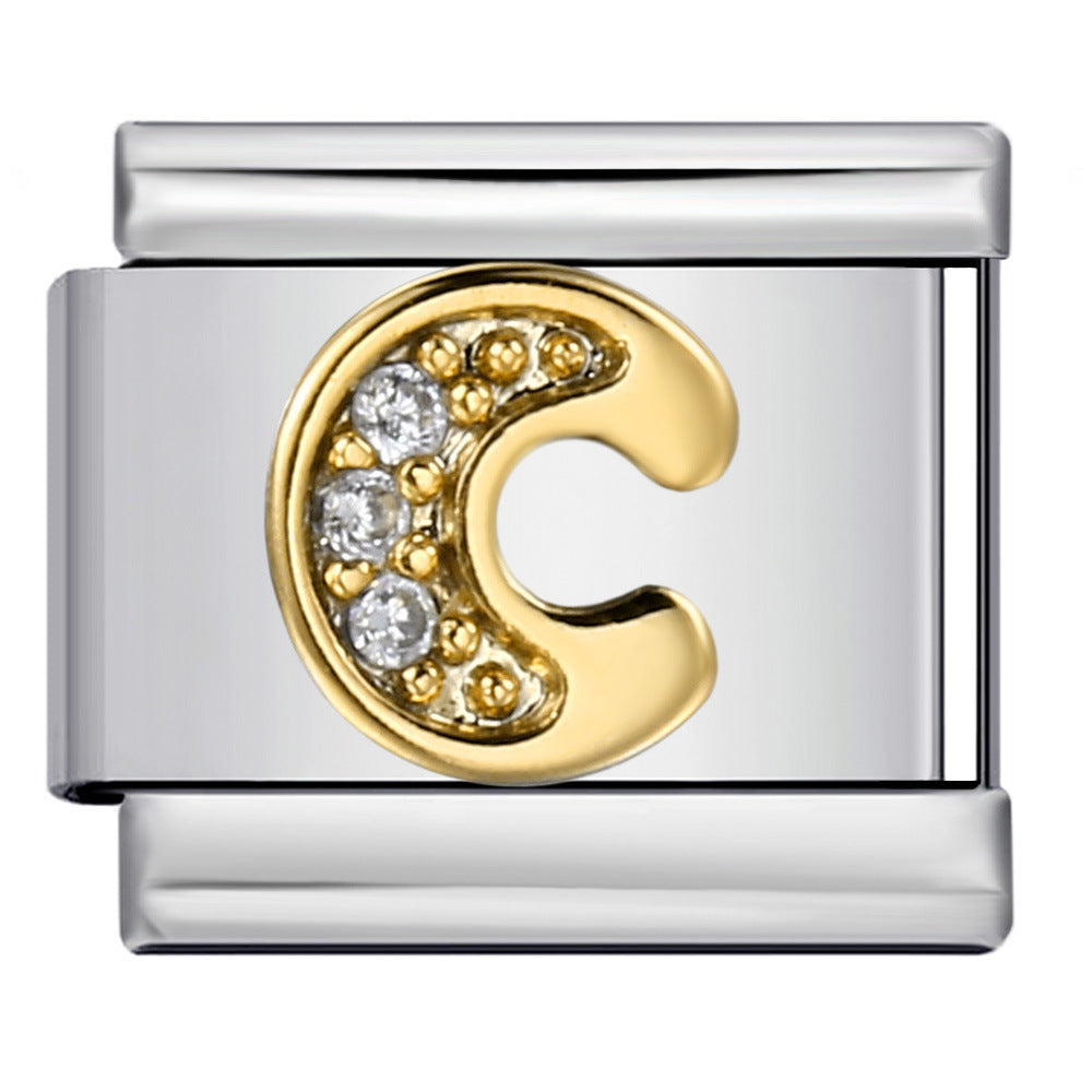 Wholesale  Italian module  stainless steel with diamond letters DIY bracelet