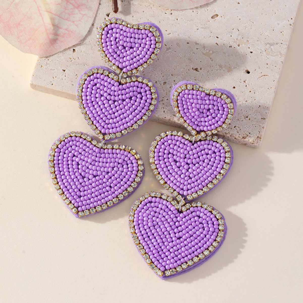 Wholesale Red Rice Beads Heart Bohemian Earrings
