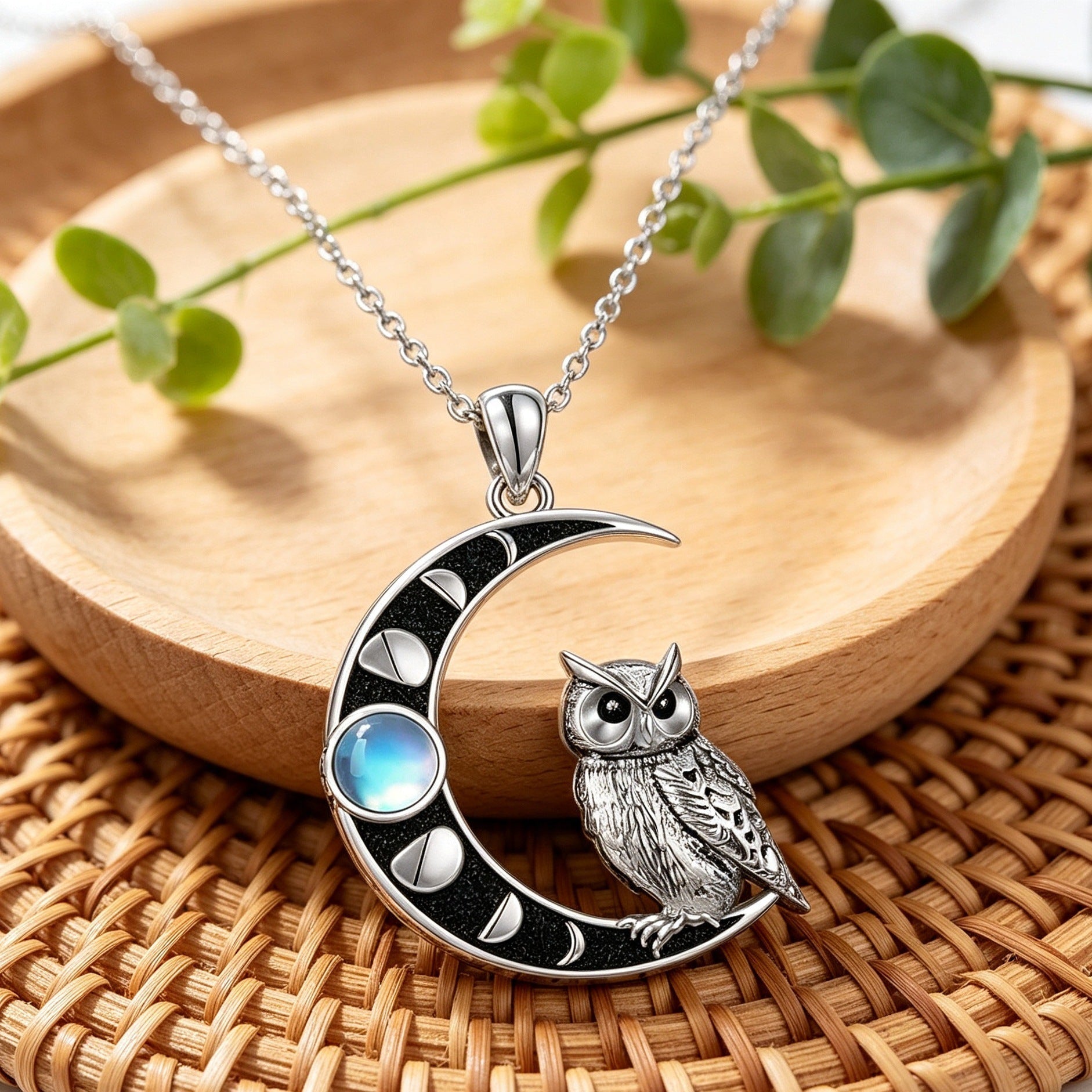 Wholesale Moon Phase Owl Pendant Necklace Retro Alloy Animal Collarbone Chain Fashion Accessory For Boutique Resale