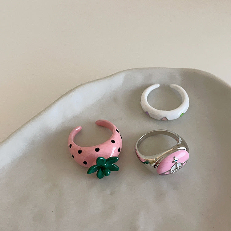 Wholesale  Color Oil Dropping Strawberry Planet Opening Ring