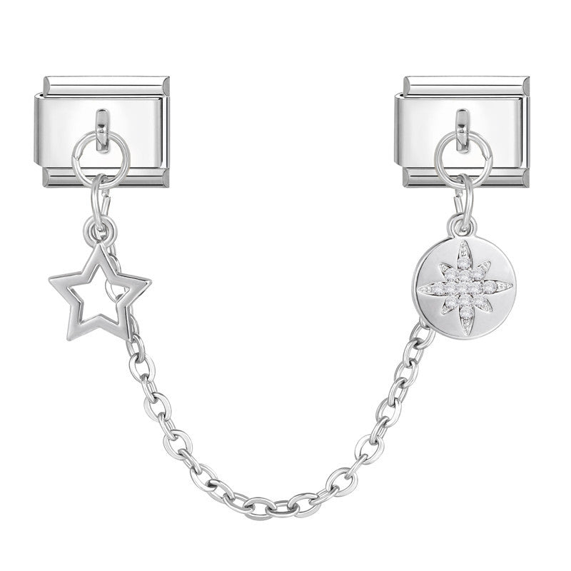 Wholesale Hearts and Love Italian Charms DIY square double-pendant Creative Stainless Steel Composable Bracelet