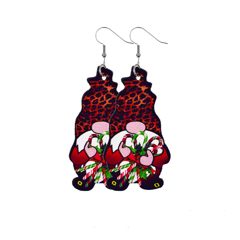 Wholesale  Christmas earrings Christmas dwarfs midget double-sided print PU leather earrings