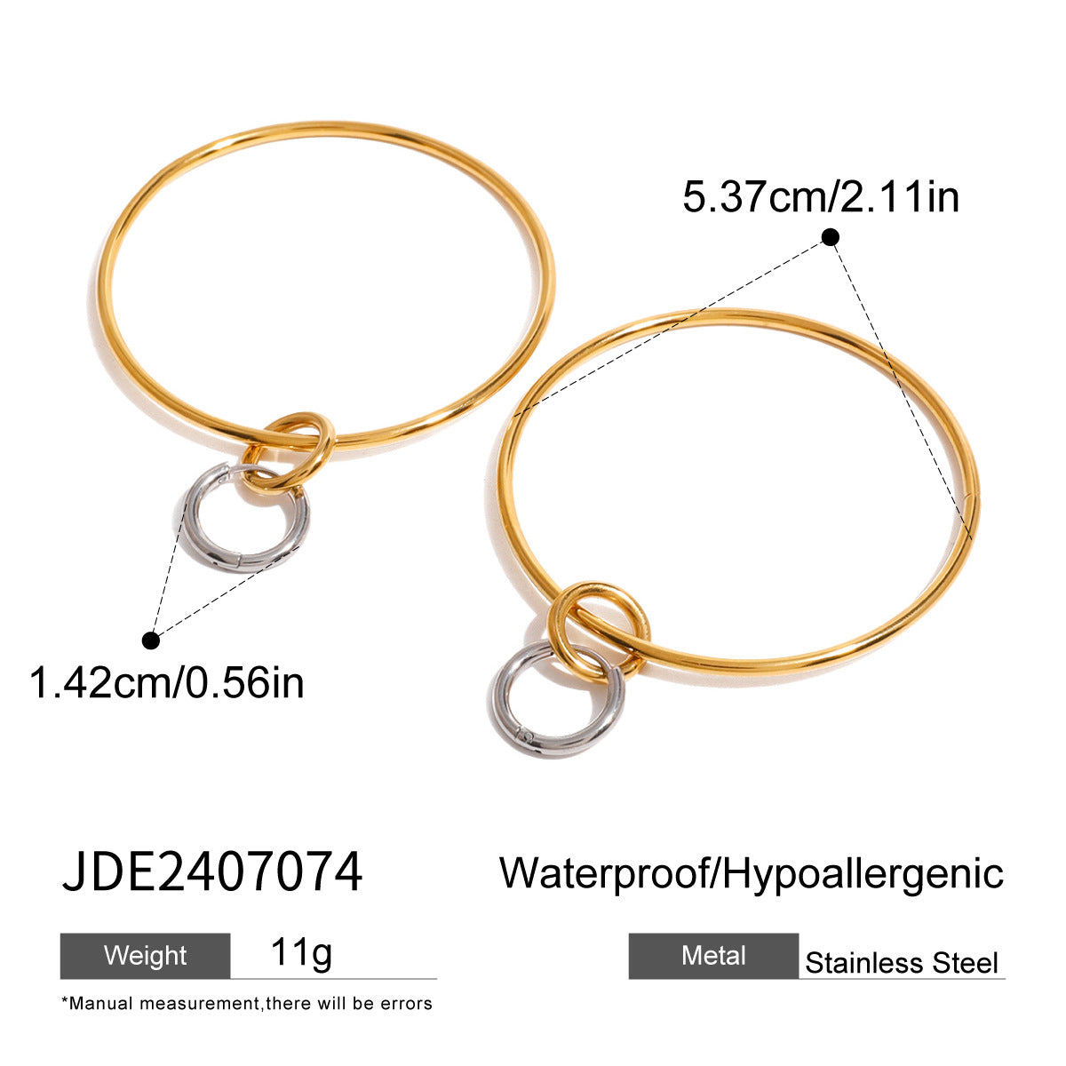 Wholesale 18k gold stainless steel gold and silver color matching steel hoop earrings