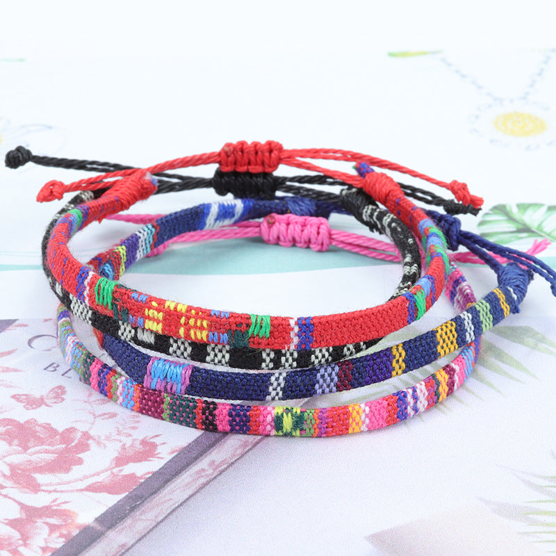 Wholesale Fabric Rainbow Cotton and Linen Woven Bracelets and Ankles ACC-BT-YiYe001