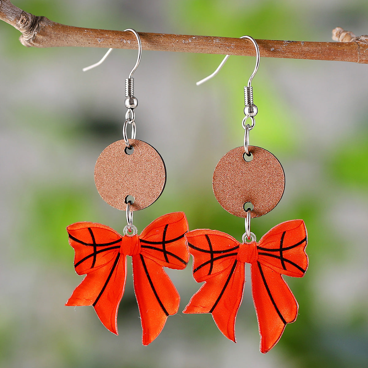 Wholesale Sports style ball bow disc stitching pendant earrings