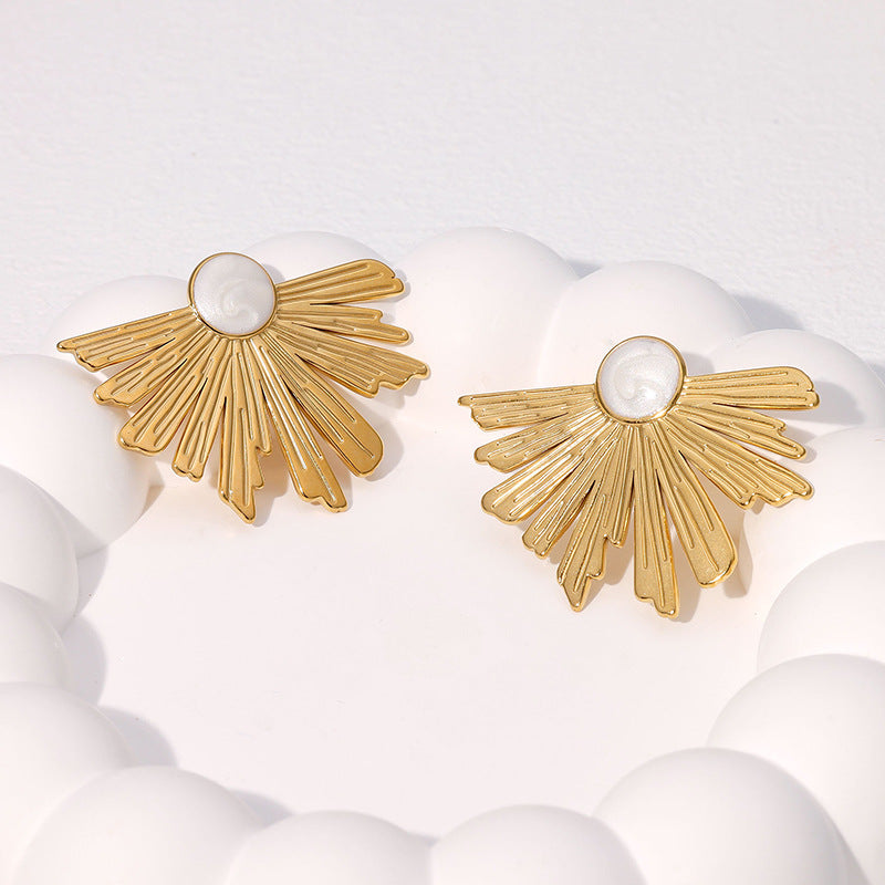 Wholesale irregular fan-shaped high-grade stainless steel earrings