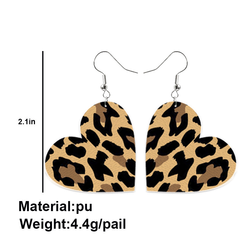Wholesale Heart Shaped Leather Drop Earrings With Plaid Tie Dye Leopard Print Fashion Accessory Gift For Boutique Resale