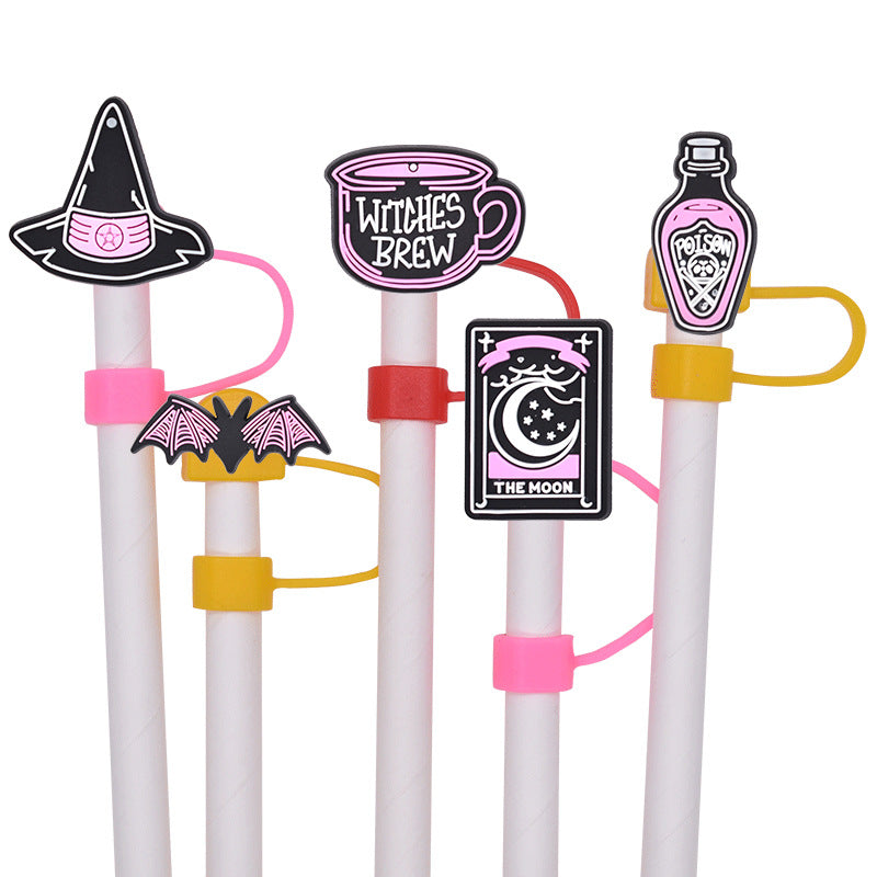 Wholesale Random 100pcs Halloween 10MM PVC Straw Tube Cap ACC-SCR-YiQu001