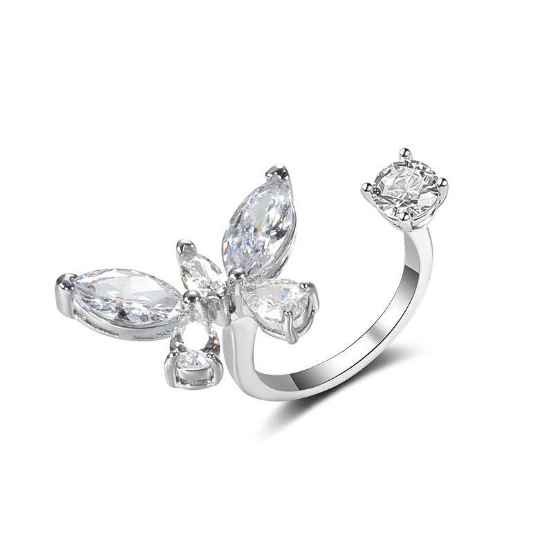 Wholesale Heart Shaped Rhinestone Adjustable Open Ring Chic Women S Fashion Jewelry Accessory For Party Gift