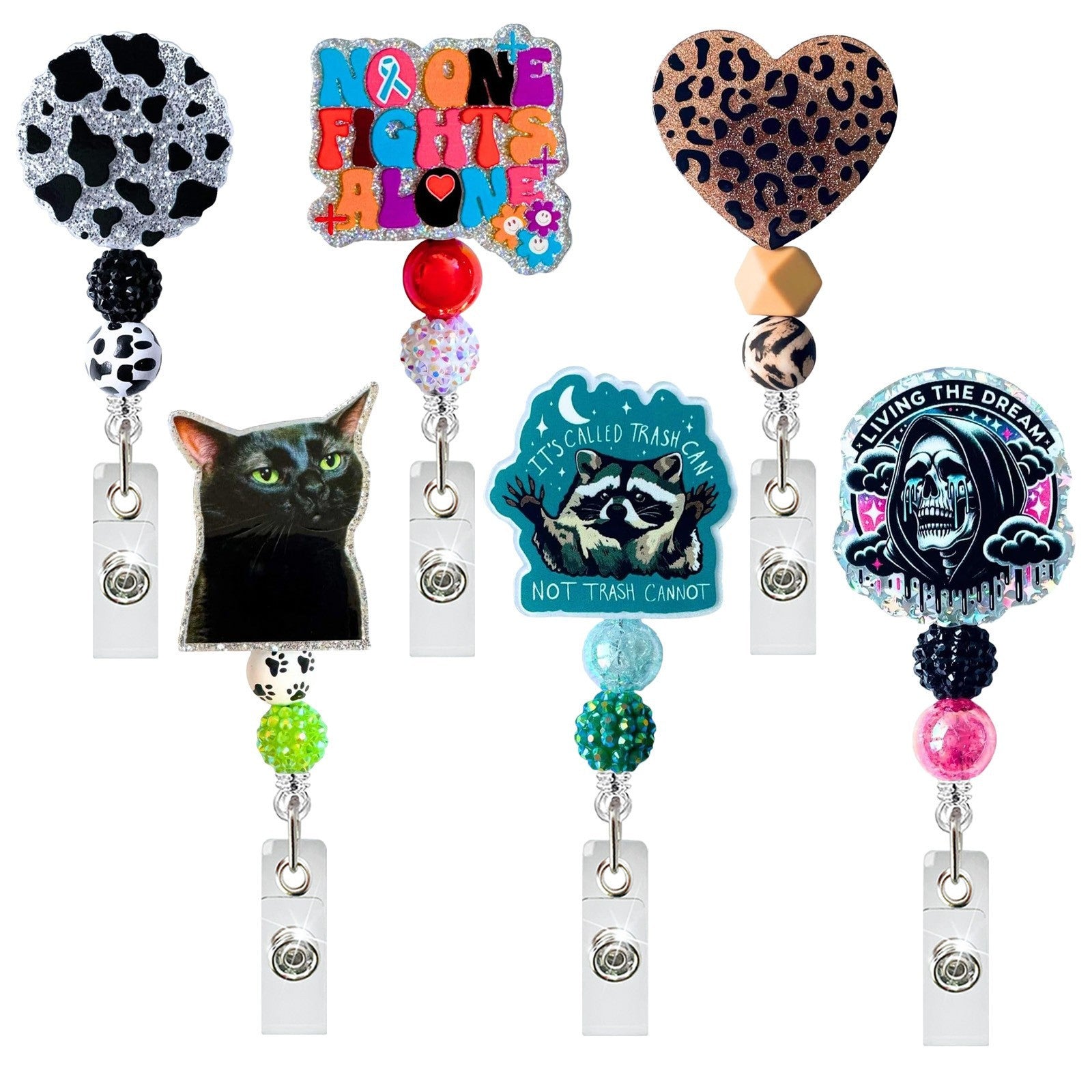 Wholesale Acrylic Leopard Print Cat Badge Reel Keychain with Clip,  Car Key Accessory