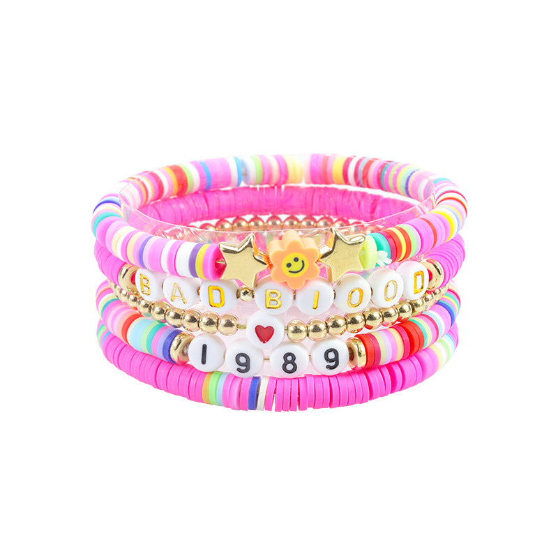 Wholesale Fan Bracelet Elastic Personality Color Letter Multi-layer Beaded Hand Jewelry Set ACC-BT-YiYe012