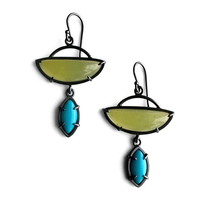 Wholesale European and American high-grade geometric enamel personality earrings cross-border retro horse eye-shaped loose stone pendant earrings women' s earrings