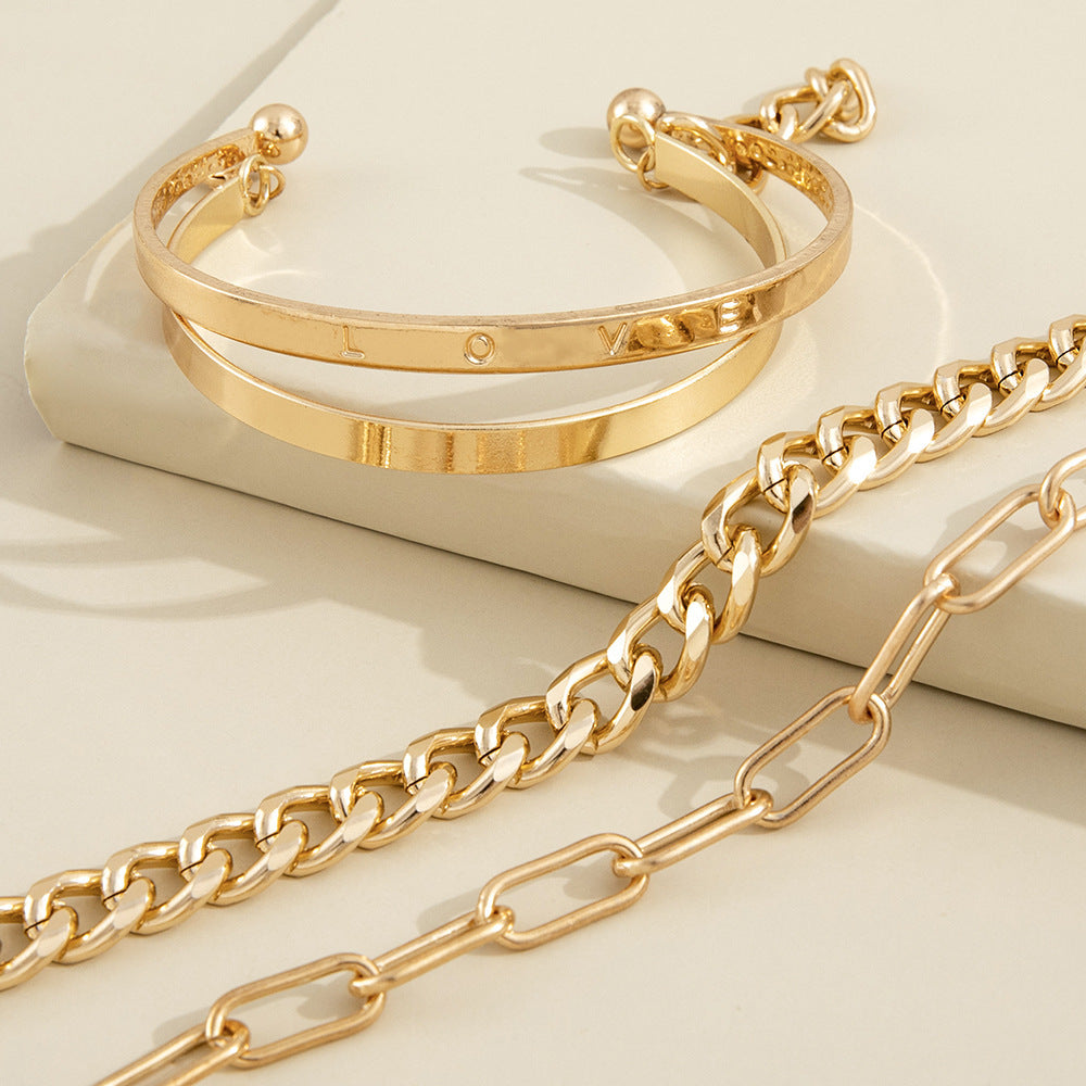 Wholesale Ins Punk Style Letter Love Women' s Bracelet Set,  Alloy Electroplated Geometric Chain,  Fashion Accessory